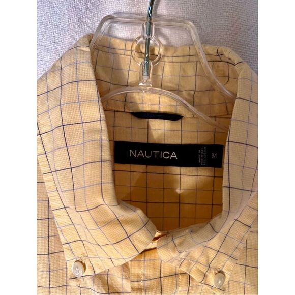 Nautica Button Down Yellow And Blue Check Long Sleeve Shirt Size Medium - Picture 3 of 5